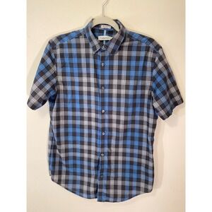 Calvin Klein Blue Plaid Short Sleeve Button Down Shirt Men's Small